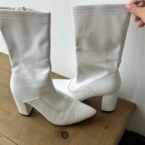 White pleather short cowboy boots